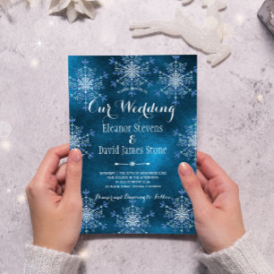 Invitation Snowflakes élégant bleu marine hiver rustique mari