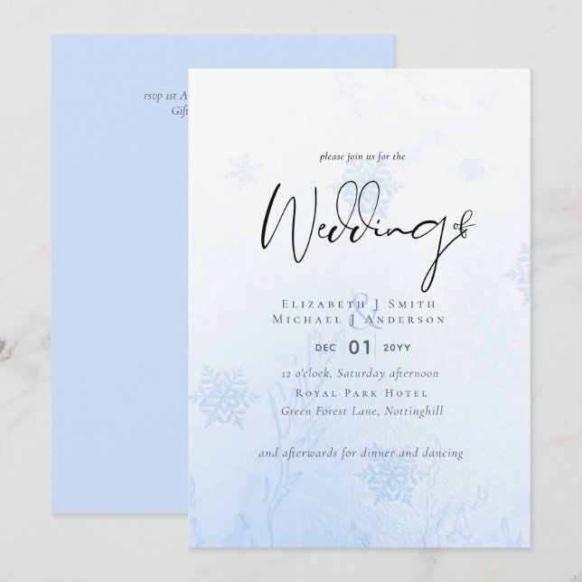 Invitation Snowflakes en décembre Budget de mariage d'hiver (Devant / Derrière)