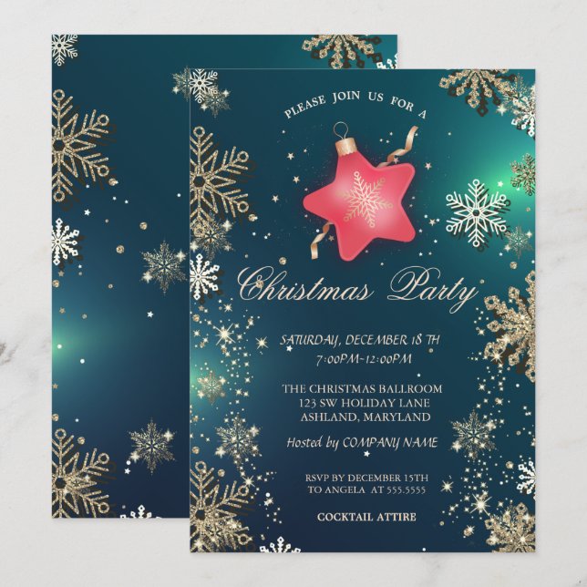 Invitation Snowflakes en or, Christmas Star Orament Company (Devant / Derrière)