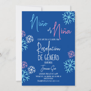 Invitation Snowflakes espagnol bleu rose Sexe Révéler hiver