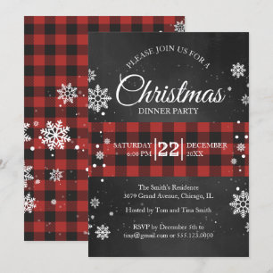 Invitation Snowflakes et Buffalo Plaid Christmas Party Invita