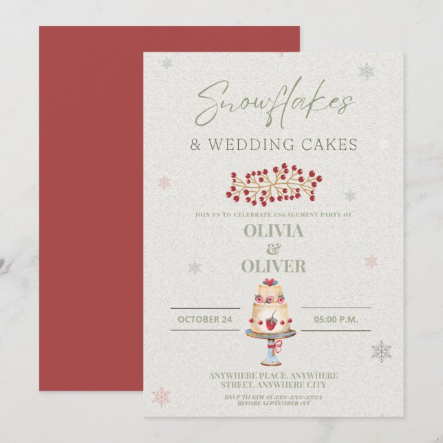 Invitation Snowflakes et mariage gâteau fiançailles (Devant / Derrière)
