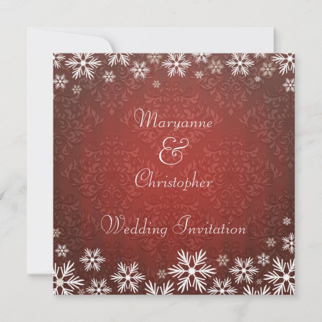 Invitation Snowflakes et Red Mariage damassé (Devant)