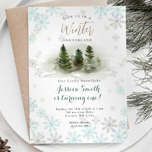 Invitation Snowflakes Forest Rustic Onederland 1er anniversai