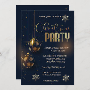 Invitation Snowflakes Gold Balls Christmas Corporated