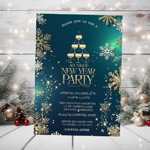 Invitation Snowflakes Gold, Champagne Glass Company Party