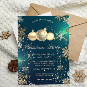 Invitation Snowflakes Gold, Christmas Balls Company Party