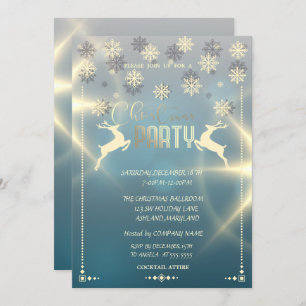 Invitation Snowflakes Gold, Deers Company fête de Noël