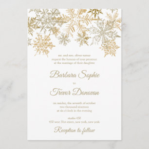 Invitation Snowflakes Gold Noël Thème Mariage hivernal