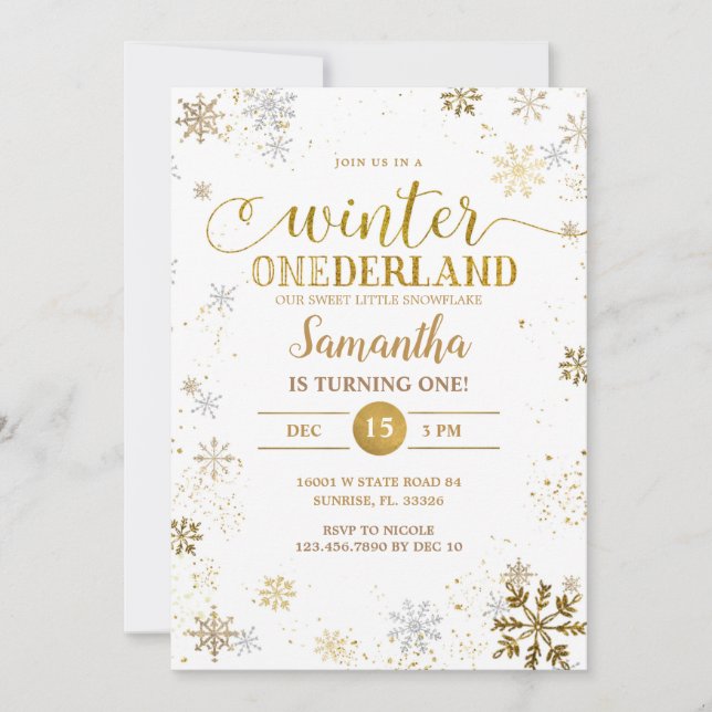 Invitation Snowflakes Gold Silver Premier anniversaire (Devant)