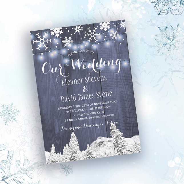 Invitation Snowflakes grange bois hiver merveilleux mariage (Créateur téléchargé)