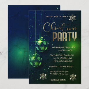 Invitation Snowflakes Green Balls Christmas Corporated