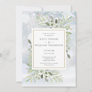 Invitation Snowflakes hiver Verdure Floral Fiançailles