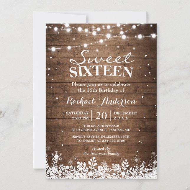 Invitation Snowflakes Lights Winter Sweet 16 Anniversaire (Devant)