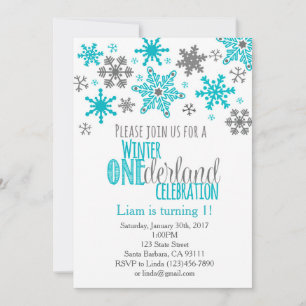 Invitation Snowflakes ONE derland Anniversaire Invitation-Aqu
