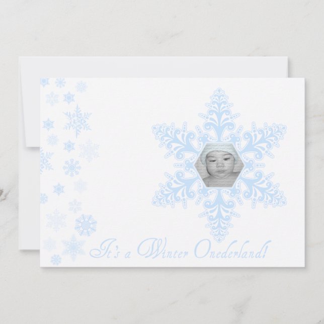 Invitation Snowflakes Onederland 1er anniversaire Bleu (Devant)