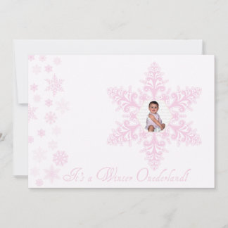 Invitation Snowflakes Onederland 1er Anniversaire rose
