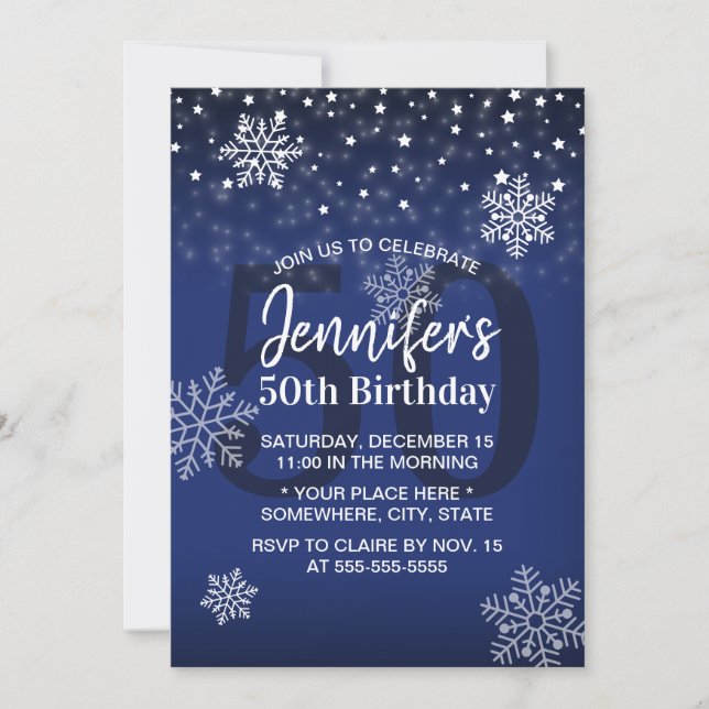 Invitation Snowflakes Royal Blue 50e anniversaire (Devant)