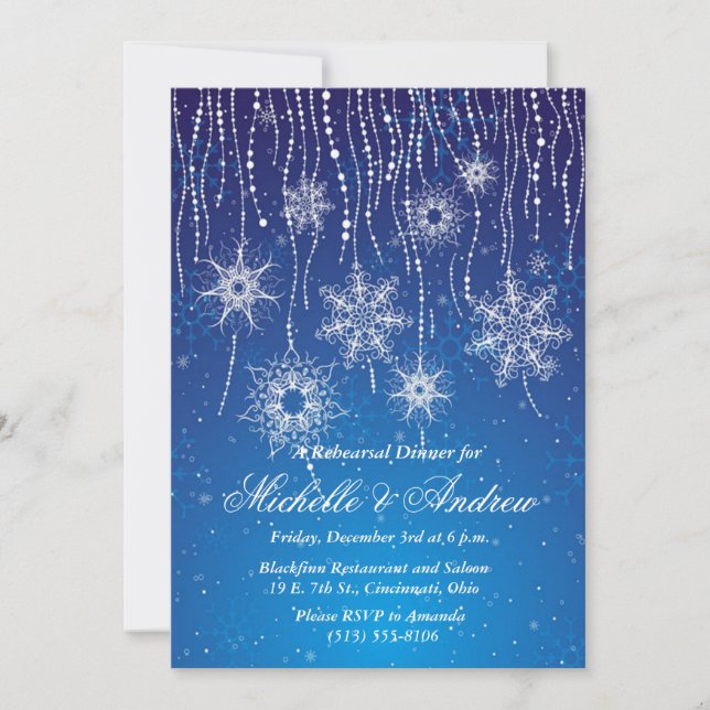 Invitation Snowflakes Royal Blue Glam Diner Party (Devant)