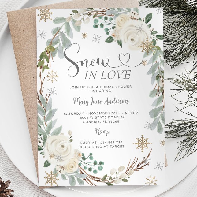 Invitation Snowflakes Rustique neige en amour Fête des mariée (Créateur téléchargé)
