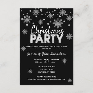 Invitation Snowflakes Silver Black NOËL PARTI