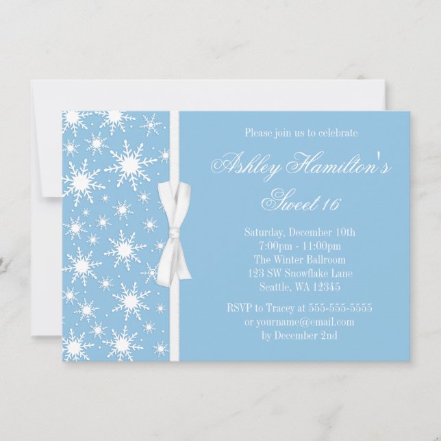 Invitation Snowflakes Sweet 16 Winter Wonderland Blue (Devant)
