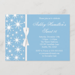 Invitation Snowflakes Sweet 16 Winter Wonderland Blue