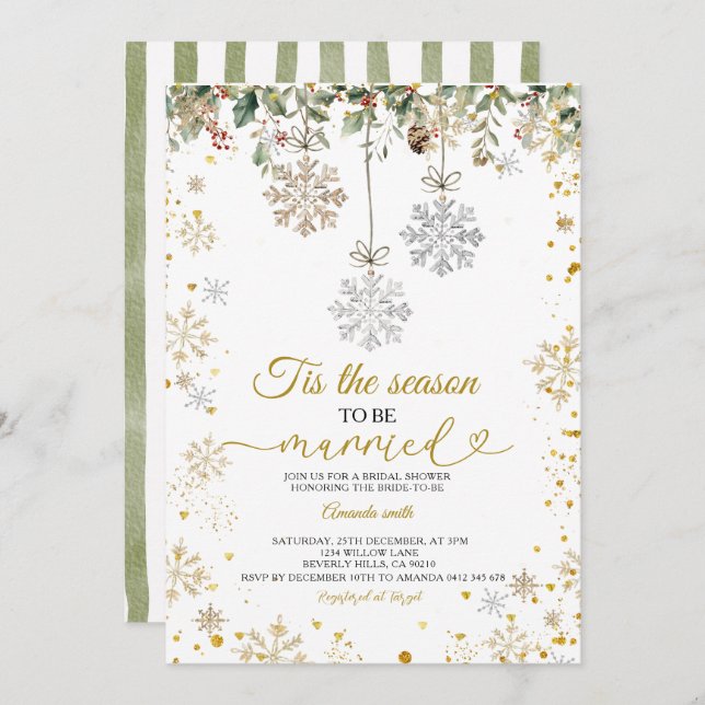 Invitation Snowflakes Tis The Season to Be Married Bridal  (Devant / Derrière)