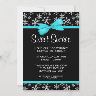 Invitation Snowflakes Turquoise Bow Winter Wonderland Sweet 1
