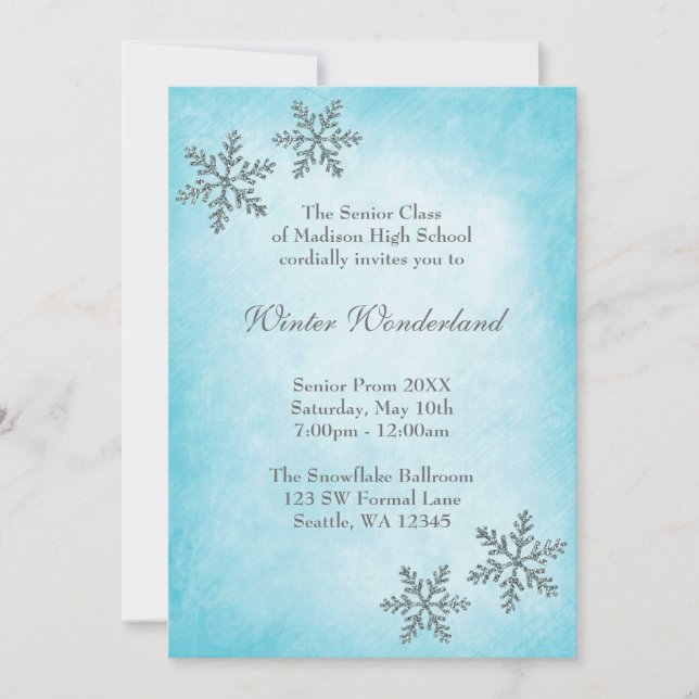 Invitation Snowflakes Turquoise Prom Formel des Wonderland (Devant)