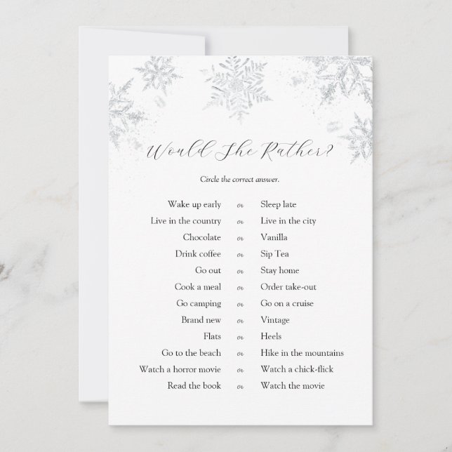 Invitation Snowflakes Voudrait-Elle Plaire À Game Card (Devant)