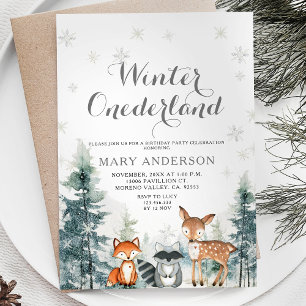 Invitation Snowflakes White Animal Onederland 1er anniversair