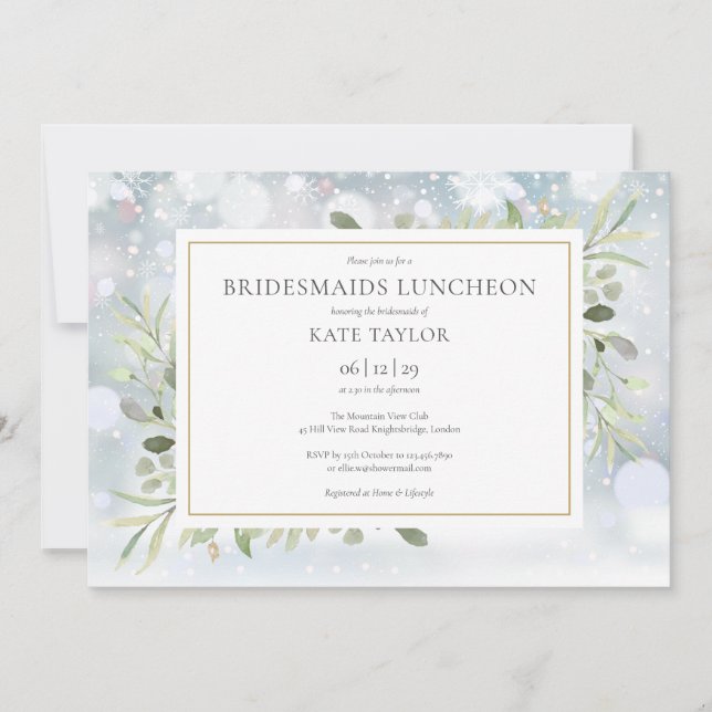 Invitation Snowflakes Winter Green Bridesmaids Luncheon (Devant)