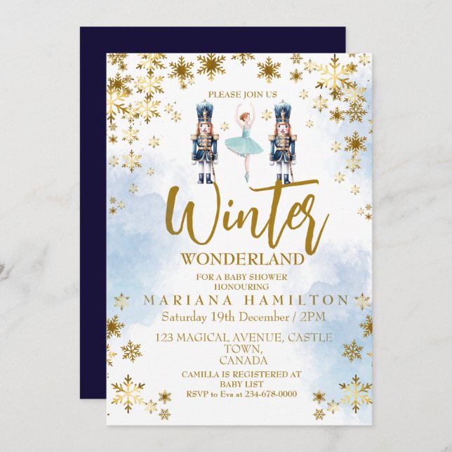 Invitation Snowflakes Winter Wonderland Baby shower Boy (Devant / Derrière)