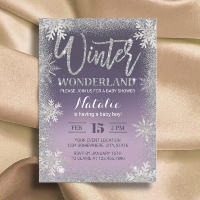Invitation Snowflakes Winter Wonderland Purple Baby shower (Créateur téléchargé)