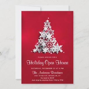Invitation Snowflics Christmas Tree Holiday Open House