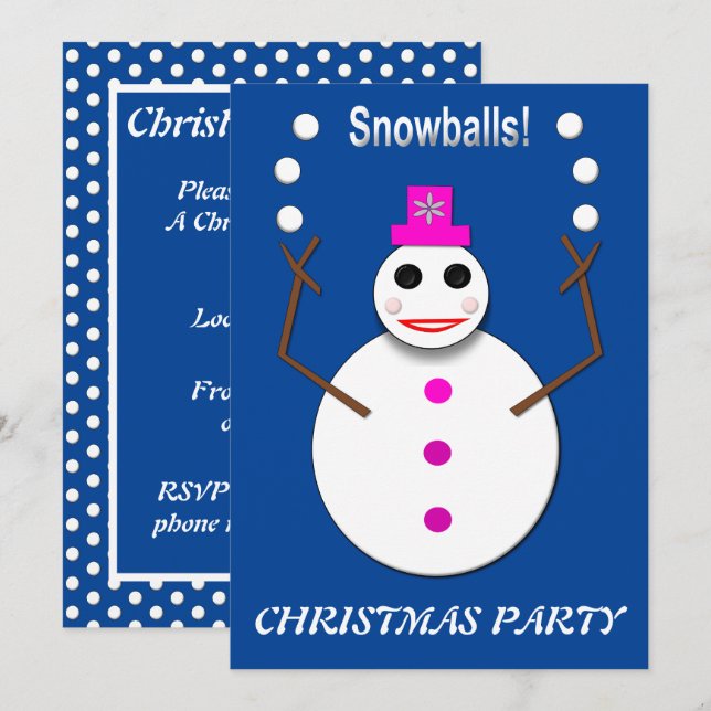 Invitation Snowlady de Noël Jongler boules de neige drôle Per (Devant / Derrière)