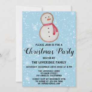 Invitation Snowman Cookie Fête de Noël Fête Blue Snow