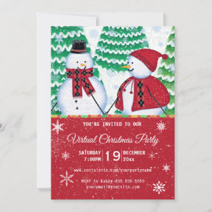 Invitation Snowman Couple Flèche-neige fête de Noël rouge