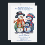 Invitation Snowman Family présente Blue Party<br><div class="desc">Invitation de la fête familiale Snowman en bleu pour une fête de vacances festive.</div>