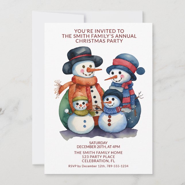 Invitation Snowman Family présente Red Party (Devant)