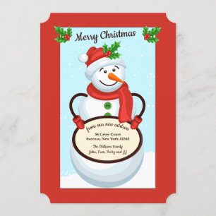 Invitation Snowman Holding Sign Moving Holiday Card
