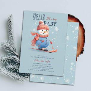 Invitation Snowman Ski d'hiver Sports Blue Boy Baby shower