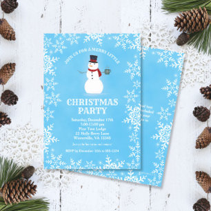 Invitation Snowman Snowflakes Watercolor Blue Christmas Party
