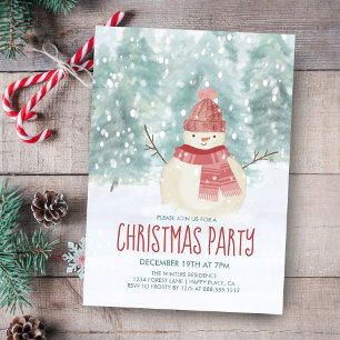 Invitation Snowman Watercolor Winter Woodland Christmas Party