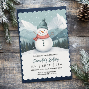 Invitation Snowman Winter Wonderland Blue Anniversaire