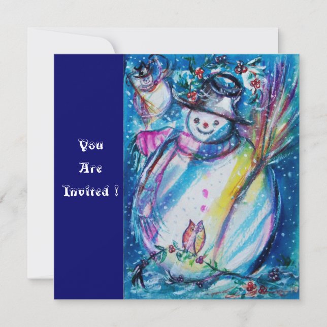 Invitation SNOWMAN With OWL, Soirée du Nouvel An (Devant)