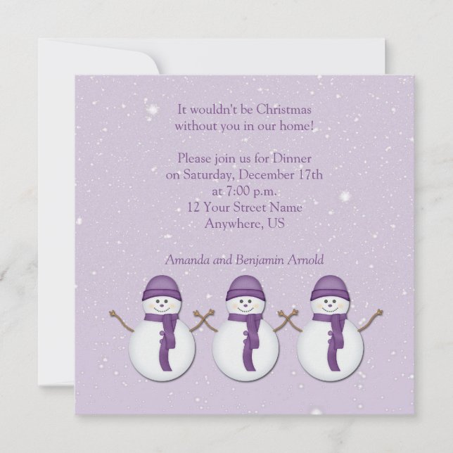 Invitation Snowmen avec Casquettes violets Écarts Noël Invita (Devant)