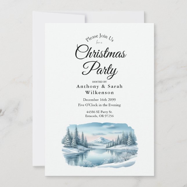 Invitation SnowMountain Winter Lake Christmas Party (Devant)