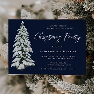 Invitation Snowy Christmas Tree Festive Blue Christmas Party